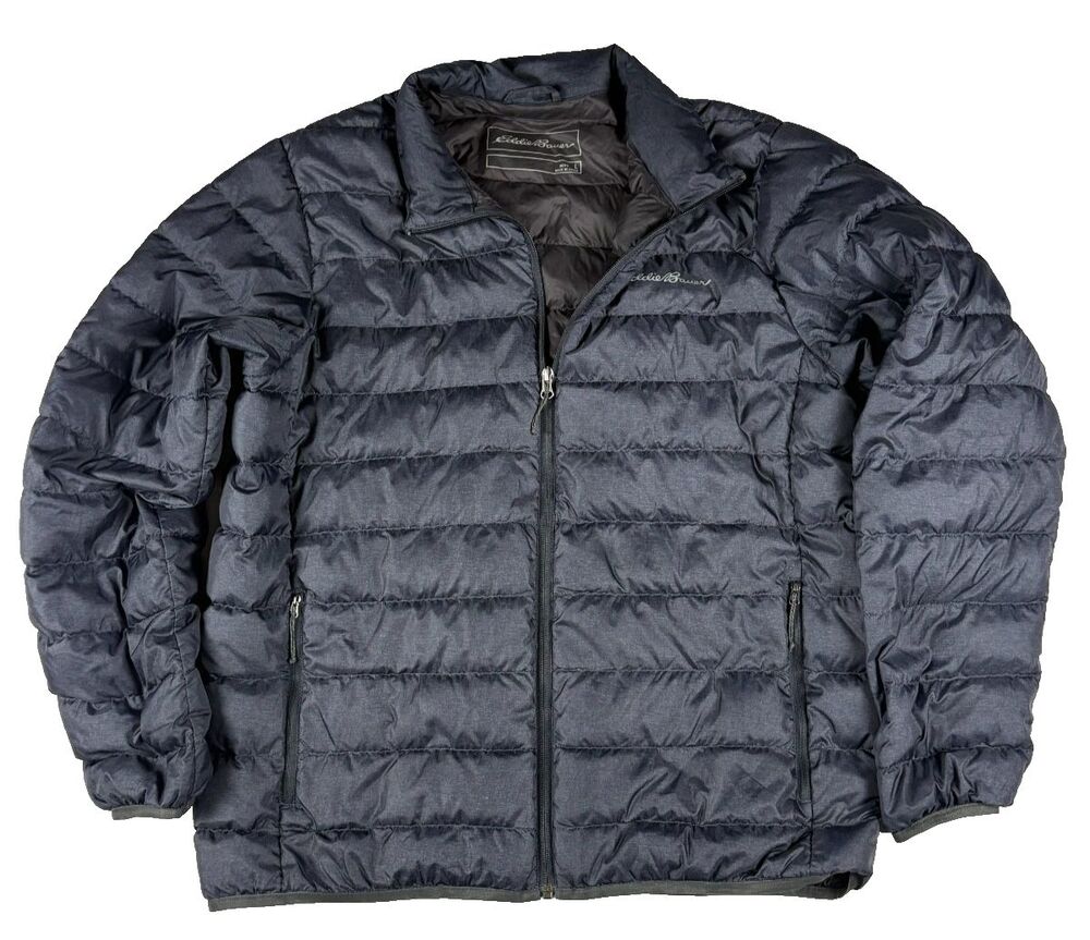 Eddie Bauer CirrusLite Down Puffer Jacket Large L Navy Blue Heathered Packable
